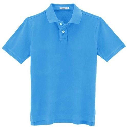 Cotton Casual Wear Plain Collar Neck Half Sleeve T Shirts With Blue Color And Washable