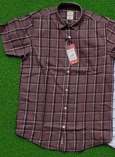 No Fade Mens Half Sleeves Regular Fit Breathable Soft Cotton Check Printed Shirt