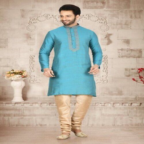 Indian Casual Look And Vibrant Color Cotton Sea Green Mens Kurta