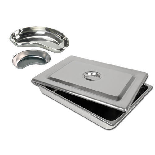 Silver Corrosion Resistance Stainless Steel Rectangular Surgical Kidney Tray With Lid