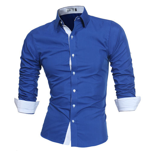 Men'S Full Sleeves Breathable And Comfortable Fit Cotton Plain Blue Shirts Collar Style: Classic