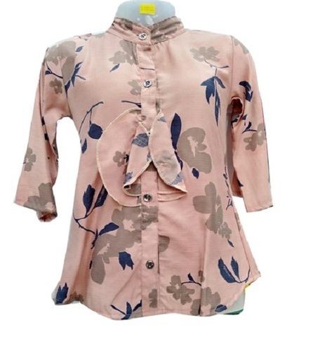 Orange Women'S 3/4Th Sleeve Comfortable And Breathable With Floral Print Top For Summer Wear 