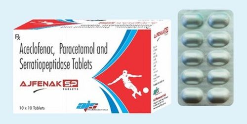 AJFENAK-SP Aceclofenac, Paracetamol And Serratiopeptidase Tablets, 10x10 Blister Pack