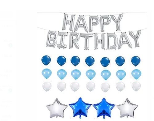 Happy Birthday Plain Foil Balloons For Decoration With Star Kit, Normal Air