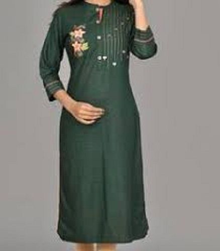 Ladies Daily Wear Comfortable And Breathable 3/4 Sleeves Cotton Green Printed Kurti Decoration Material: Beads