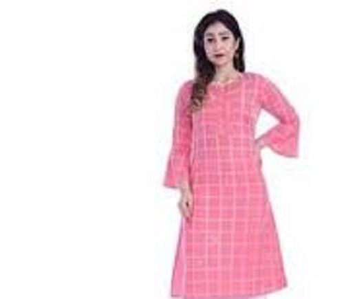 Ladies Daily Wear Comfortable And Breathable Full Sleeves Cotton Pink Kurti