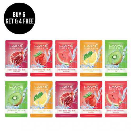 Lakme Blush And Glow Sheet Face Mask Pack Of 10 For All Types Of Skin