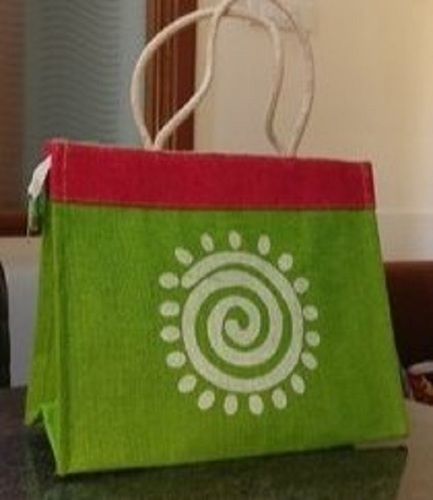 Light Weight Eco Friendly And Reusable Non Woven Green Printed Jute Bag