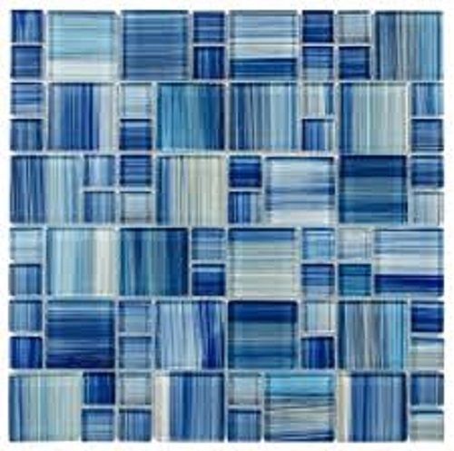 Modern French Pattern Blue Glossy Glass Finish Mosaic Tile Suitable For All Wall