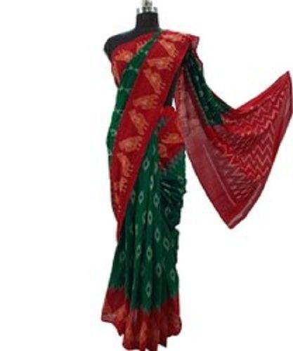 Party Wear Women'S Comfortable For Summer Season Designer Bottle Green And Red Silk Saree