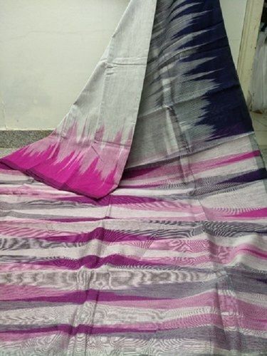 Pink Grey Women'S Stylish Stunning Look For Summer Season Plain Cotton Silk Saree