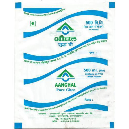  White Plastic Printed Ghee Poly Film, Pack Size 500Ml, Thickness 2.5Mm Film Thickness: 2.5 Millimeter (Mm)