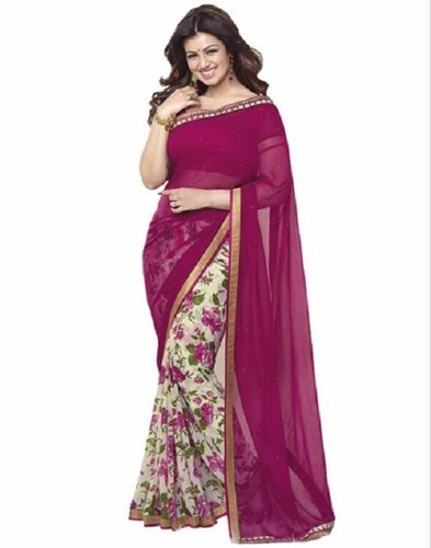 Silk Chiffon Ladies Saree - Lightweight, Printed Design | Ideal for Daily Wear, Embellished Patch Work, Versatile Seasonal Fashion