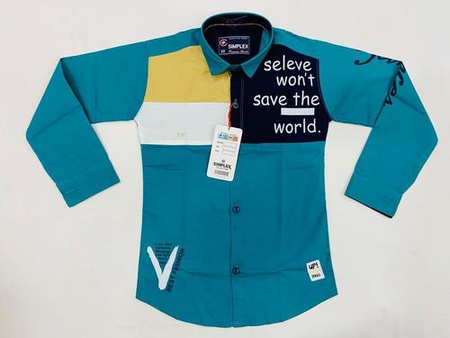 Cotton Shirt For Party Wear - Cotton Size M/L/S Sky Blue Color Full Sleeves Straight Collar Printed Design | Shrink Resistant Skin Friendly Breathable Washable