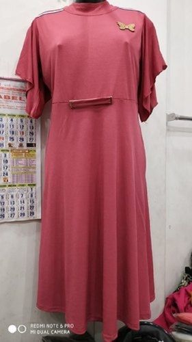 Pink Color Pure Cotton Comfortable And Breathable Casual Ladies Plain Dress