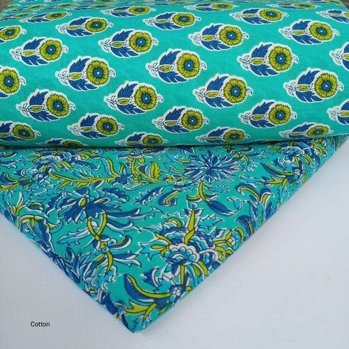 Plain Sea Green Hand Block Printed Cotton Fabric Comfortable And Light Weight