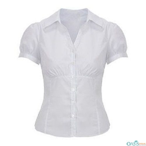 Skin Friendly Pure Cotton Half Sleeves White Puffed Ladies Formal Shirts