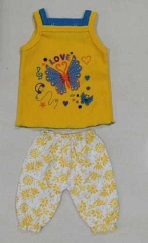 Breathable Baby Girl Cotton Comfortable Lightweight Sleeves Less Yellow Top And Pajama