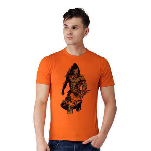 Casual Wear Half Sleeves Orange Color Mahadev Printed T Shirt For Men Age Group: 18-45 Years