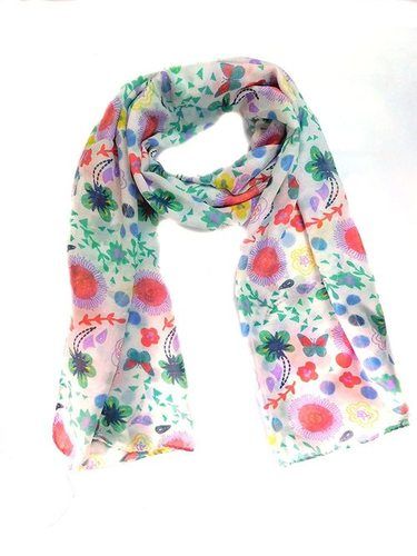 Daily Wear Floral Print Chiffon Scarfs For Womens With Multicolor And Washable