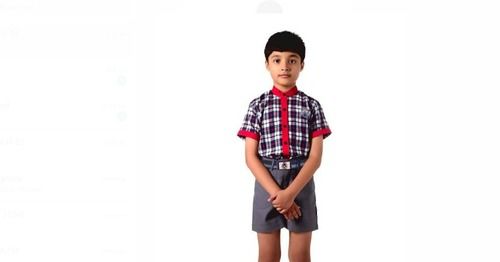 Check Printed Kids School Uniform With Half Sleeve Shirt And Short Pant Collar Style: Classic