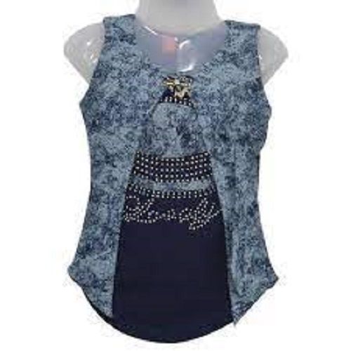 Chiffon Stretchy Comfortable And Breathable Fabric Blue Fancy Ladies Top For Casual Wear