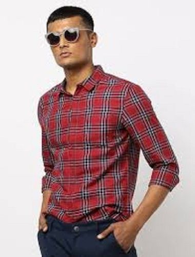 Slim Fit Casual Wear Lightweight Trendy Full Sleeve Cotton Red Check Printed Mens Shirt Age Group: 18-26