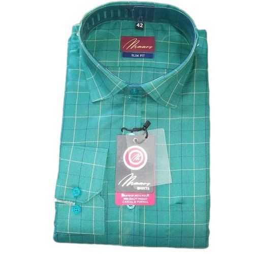 Skin Friendly Pure Cotton Green And White Casual Wear Mens Checked Shirts