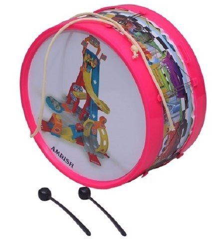 Pink Small Kids Musical Drum With 2 Sticks And Hanging Thread For Indoor Play