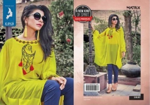 Green Women Yellow Color 100% Pure Cotton Short Kurti For Party Wear