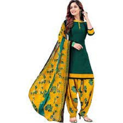 Yellow And Green Color Polyester Blend Casual Wear Printed Ladies Salwar Suits