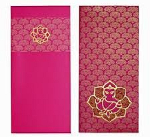 Lamination 100 Percent Hand Made Colour Pink Designer Wedding Card Light Weight And Durable