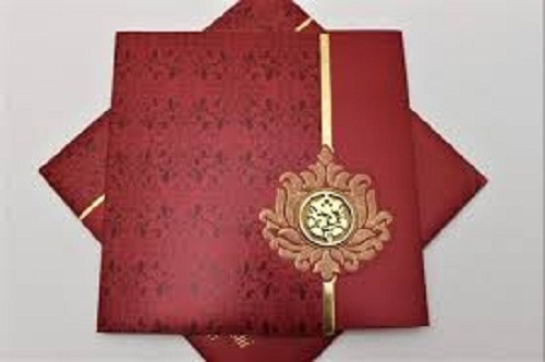 Lamination 100 Percent Hand Made Colour Red Designer Wedding Card Light Weight And Durable