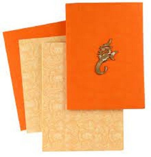 100 Percent Hand Made Orange Colour Designer Wedding Card Light Weight