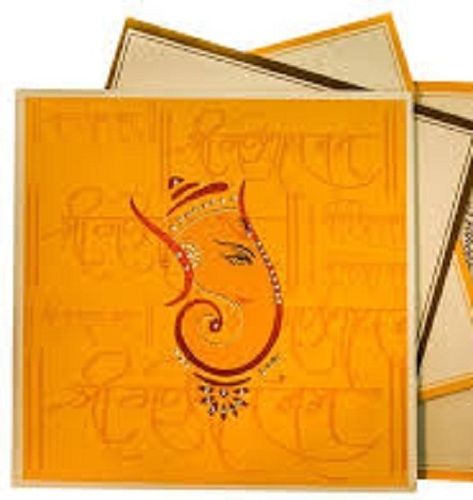 100 Percent Hand Made Yellow Colour Designer Wedding Card - Material: Other, Size: 12.7 x 17.78 cm | Elegant, Customizable, Lightweight, Durable, Stylish Design