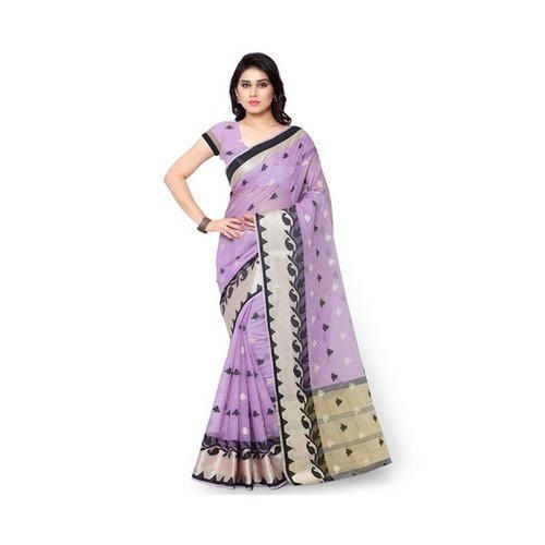 Rainy Casual Wear Comfortable Printed Silk Purple Saree With Unstitched Blouse Piece