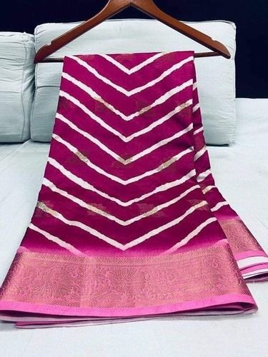 Dark Pink Digital Print Handloom Silk Saree With Blouse Piece And Weaving Border 