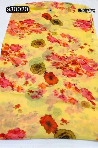 Easy To Wear And Comfortable Yellow Floral Printed Chiffon Saree With Blouse Piece For Casual Wear