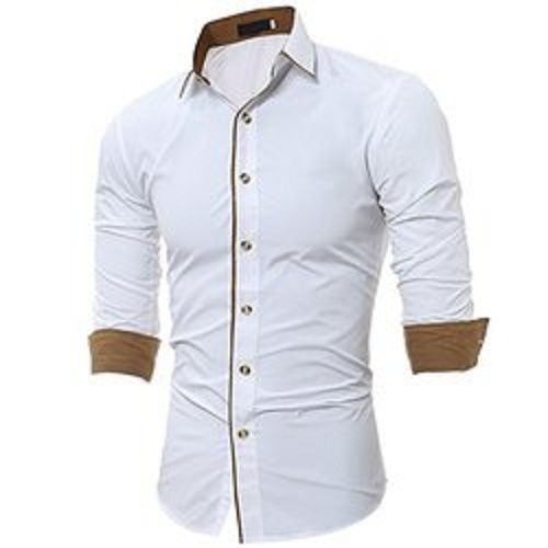 Breathable 100% Pure Cotton White Color Plain Pattern Casual Wear Full Sleeves Mens Shirts