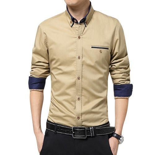 Mens Full Sleeves Cotton Fabric Plain Casual Shirt For Casual Wear