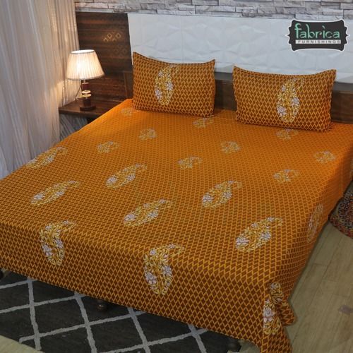 Mustard Yellow 100% Pure Cotton Printed King-Size Double Bed Sheets