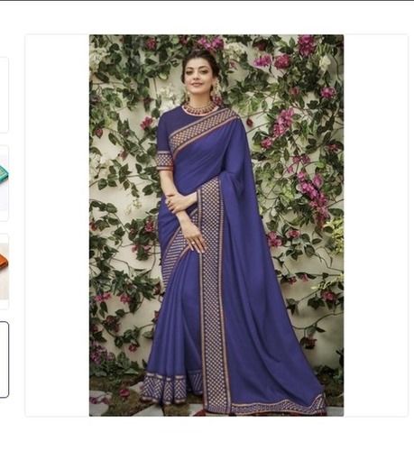 Summer Purple And Golden Party Wear Plain Border Work Cotton Silk Saree With Blouse