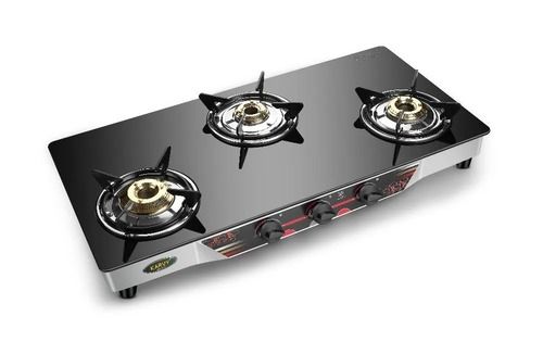 Rectangle Shape And Stainless Steel Body 3 Brass Burner Glass Top For Cookingr