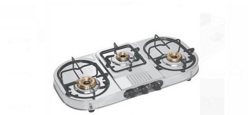 Manual Rectangle Shape Three Burner Silver Lpg Gas Stove For Kitchen With 3 No. Of Burner