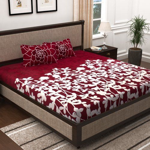 Red And White 100% Pure Cotton Printed King-Size Double Bed Sheets