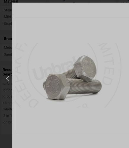 Stainless Steel Unbrako Fastener Hex Bolt With Anti Corrosion Properties Grade: A