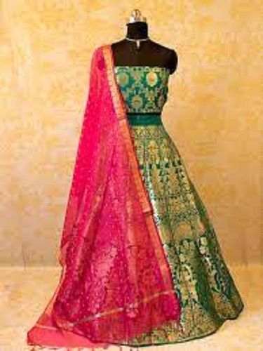 Indian Anti Wrinkle Comfortable To Wear Women Semi Stitched Green Lehenga With Choli