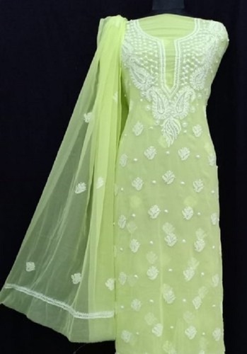 कॉटन सिल्क महिलाओं के लिए डिज़ाइनर फैंसी वियर सांस लेने योग्य स्टाइलिश और एलिगेंट हरे रंग का अनस्टिच्ड सूट