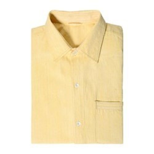 Quick Dry Men Collar Neck Long Sleeves Comfortable And Breathable Casual Plain Orange Khadi Shirt