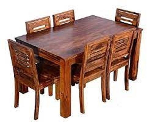 Dark Brown Solid Wood 6 Seater Dining Table Set With 6 Chairs For Dining Room